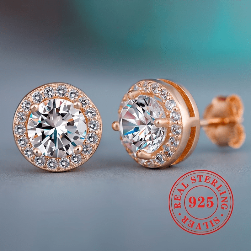 925 Silver CZ Stud Earrings Round & Square Design